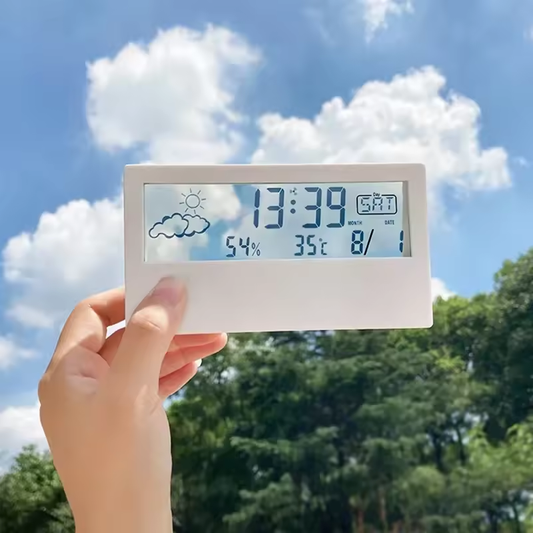 LED Termometre Çok Fonksiyonlu Elektronik Saat Sıcaklık Nem Ölçer Alarmlı Hava Durumu Şeffaf