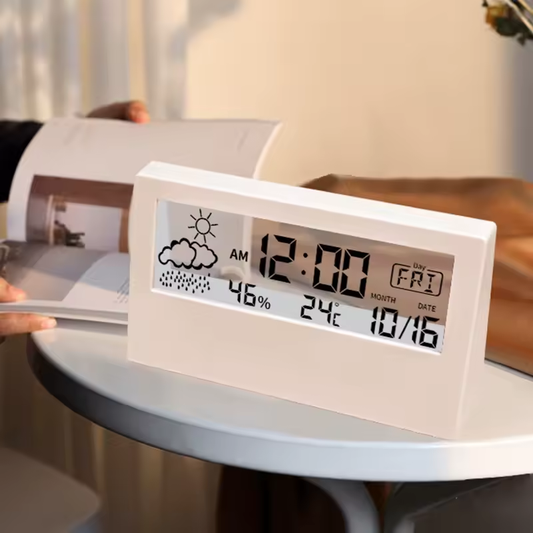 LED Termometre Çok Fonksiyonlu Elektronik Saat Sıcaklık Nem Ölçer Alarmlı Hava Durumu Şeffaf