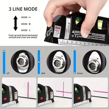 Kullanımı Kolay Lazer Seviye Çizgi Aleti Çok Amaçlı Lazer Seviye Kiti Standart Çapraz Çizgi Lazer 8 Feet Ölçüm Bandı Cetvel
