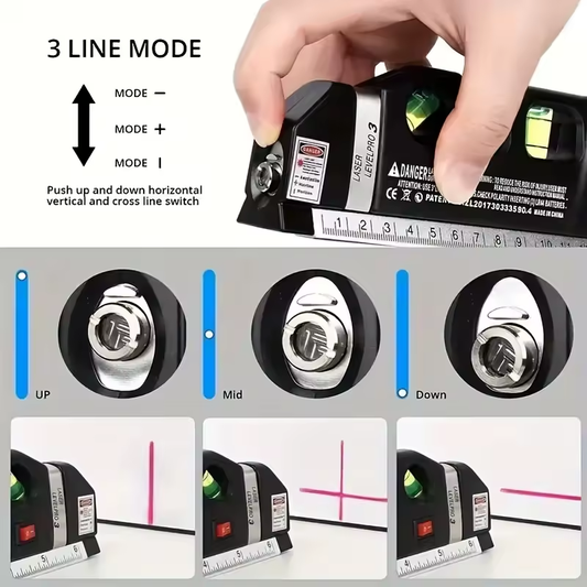 Kullanımı Kolay Lazer Seviye Çizgi Aleti Çok Amaçlı Lazer Seviye Kiti Standart Çapraz Çizgi Lazer 8 Feet Ölçüm Bandı Cetvel