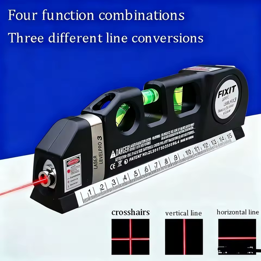 Kullanımı Kolay Lazer Seviye Çizgi Aleti Çok Amaçlı Lazer Seviye Kiti Standart Çapraz Çizgi Lazer 8 Feet Ölçüm Bandı Cetvel