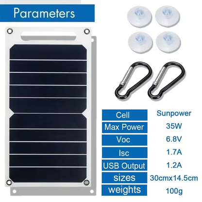 35W SunPower Taşınabilir Güneş Paneli – 5V Güneş Plakası, USB Güvenli ve Stabilize Şarj Cihazı, Power Bank, Telefon, Açık Hava, Kamp, Ev ve RV İçin
